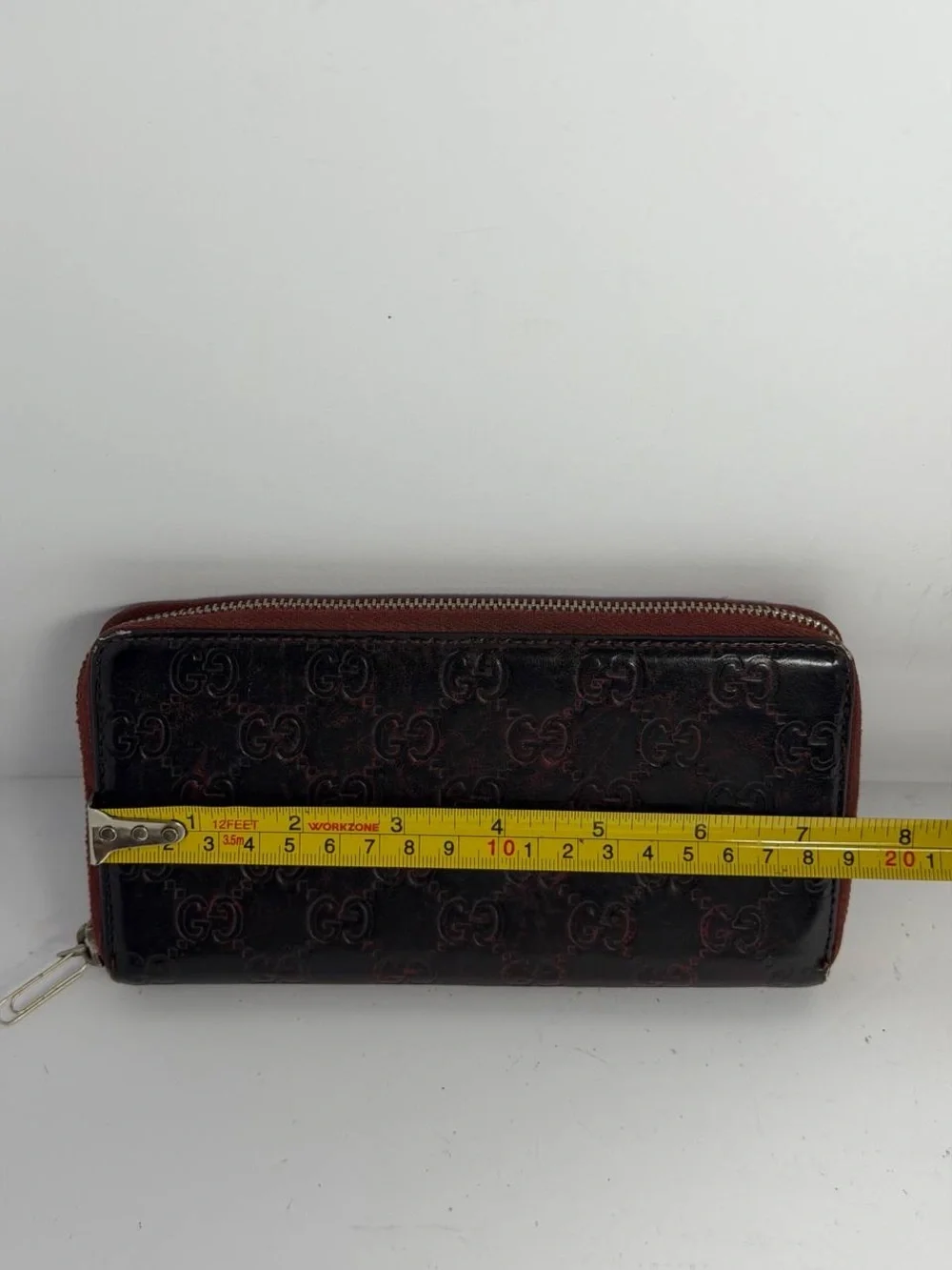 Gucci GG Guccissima Dark Oxblood Leather Zip Around Wallet Distressed Rare - Picture 2 of 14